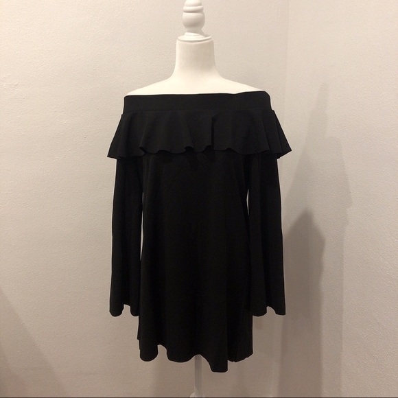 Zara Off the Shoulder Ruffle Black Mini Dress - Picture 5 of 11